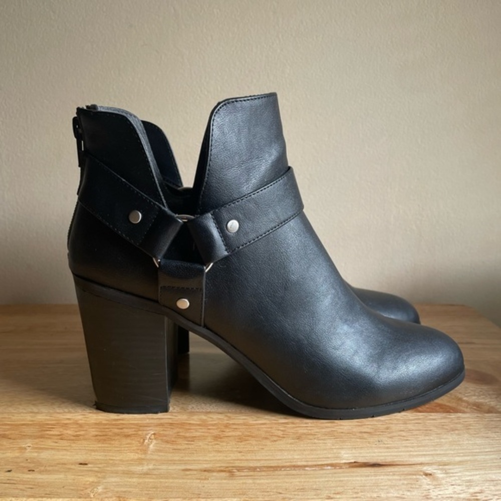 BC Footwear “Miss Independent” Black Harness Ankle Boots